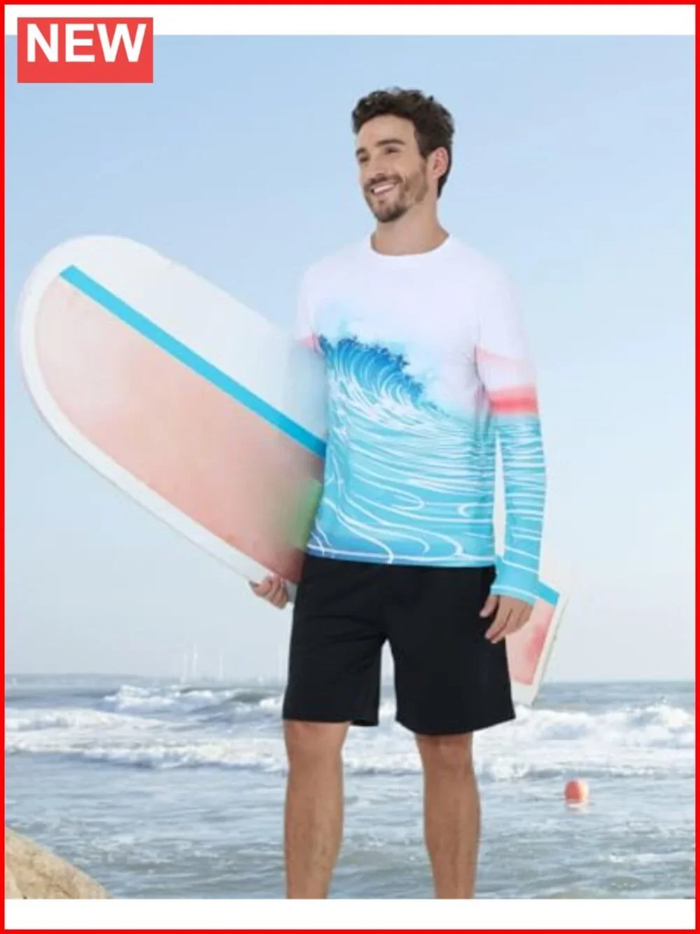 Men's UPF 50+ Long Sleeve Rash Guard Swim Shirt Quick Dry 4-Way Stretch
